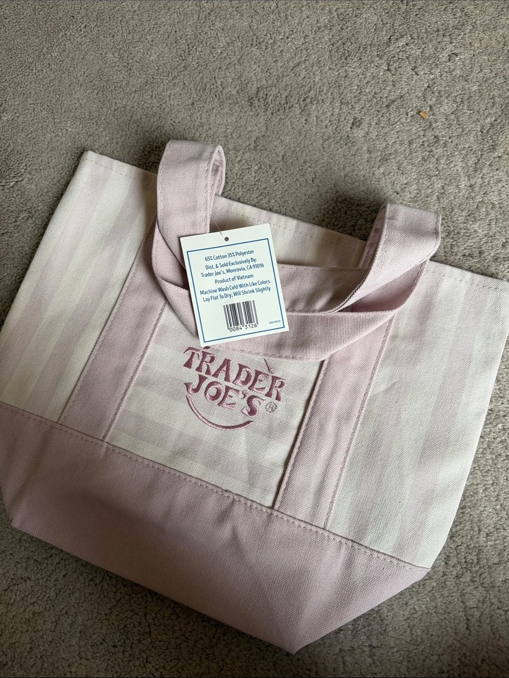 Trader Joe’s Pink Striped Canvas Mini Tote Bag